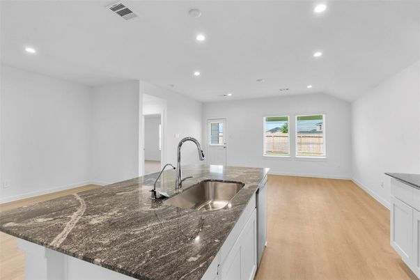 Interior, Kitchen, Recessed Lighting, Wood Texture Flooring