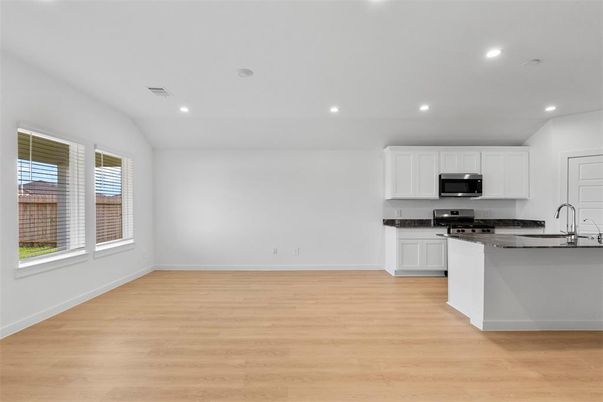 Interior, Kitchen, Recessed Lighting, Wood Texture Flooring