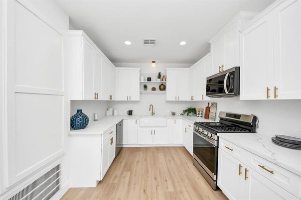 Interior, Kitchen, Recessed Lighting, Wood Texture Flooring