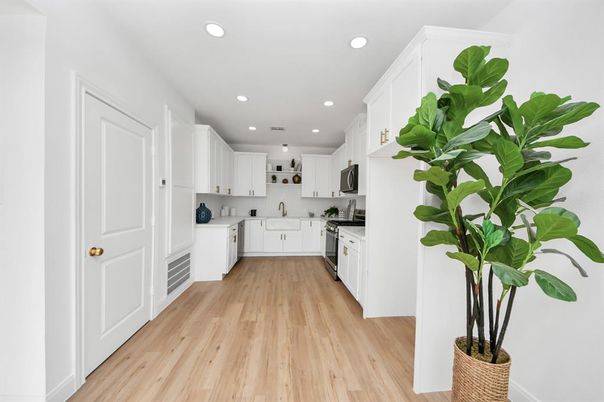 Interior, Kitchen, Recessed Lighting, Wood Texture Flooring