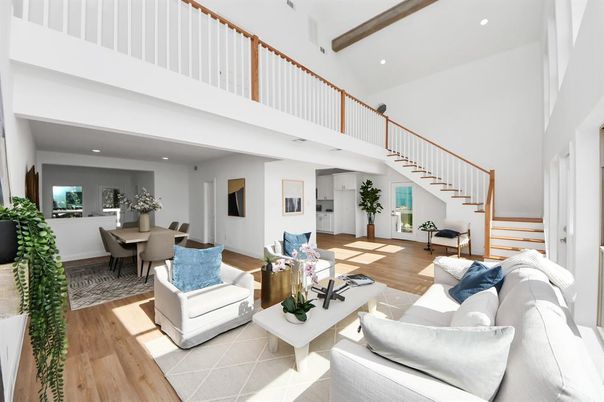 Dining room, Interior, Living room, Recessed Lighting, Wooden Beams, Wood Texture Flooring