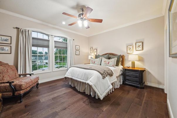 Bedroom, Interior, Recessed Lighting, Wood Texture Flooring