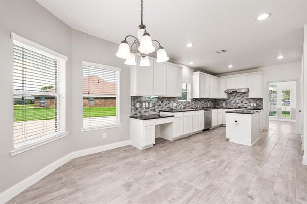 Chandelier, Interior, Kitchen, Pendant Lights, Recessed Lighting, Wood Texture Flooring