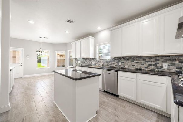 Chandelier, Interior, Kitchen, Recessed Lighting, Wood Texture Flooring