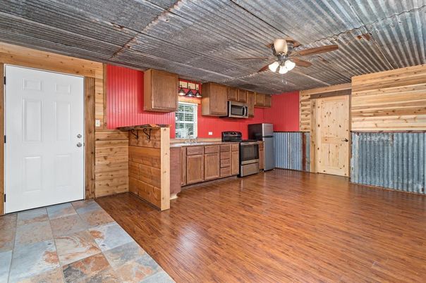 Interior, Kitchen, Wood Texture Flooring, Wooden Walls
