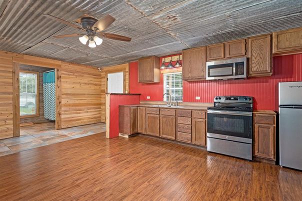 Interior, Kitchen, Wood Texture Flooring, Wooden Walls