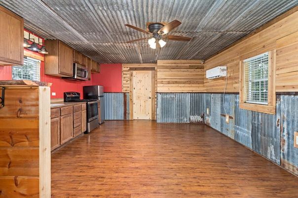 Empty room, Interior, Kitchen, Wood Texture Flooring, Wooden Walls