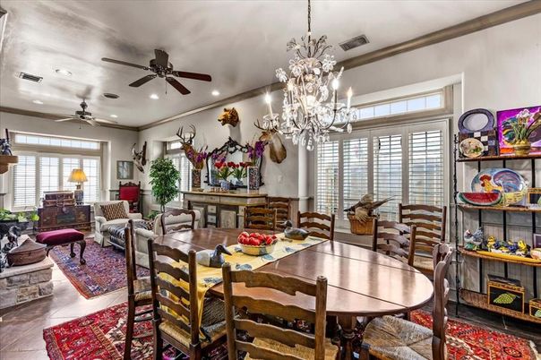 Chandelier, Dining room, Interior, Living room, Recessed Lighting