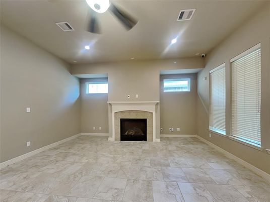Empty room, Fireplace, Interior, Marble, Recessed Lighting