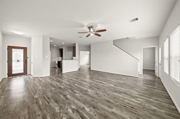 Empty room, Interior, Recessed Lighting, Wood Texture Flooring