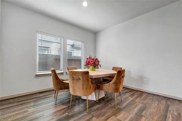 Dining room, Interior, Recessed Lighting, Wood Texture Flooring