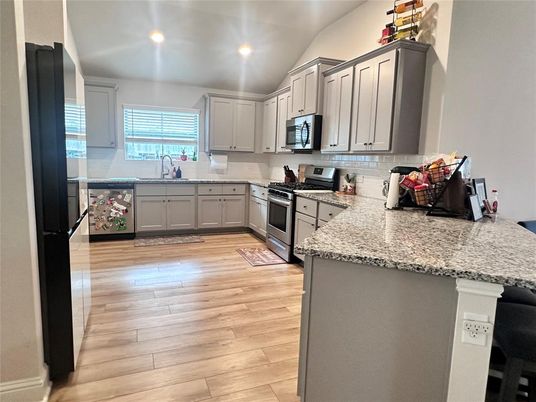 Interior, Kitchen, Recessed Lighting, Wood Texture Flooring