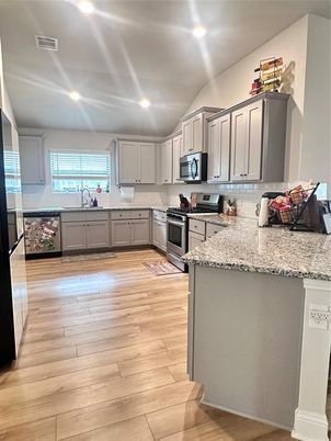 Interior, Kitchen, Recessed Lighting, Wood Texture Flooring
