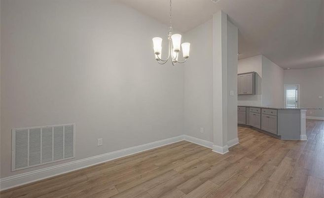Chandelier, Empty room, Interior, Kitchen, Pendant Lights, Wood Texture Flooring