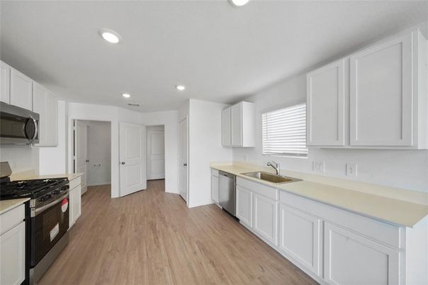 Interior, Kitchen, Recessed Lighting, Wood Texture Flooring