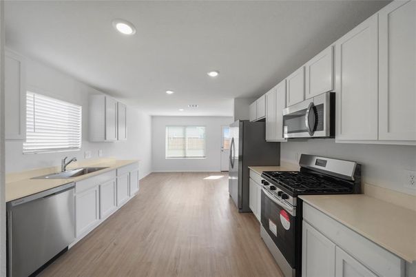 Interior, Kitchen, Recessed Lighting, Wood Texture Flooring