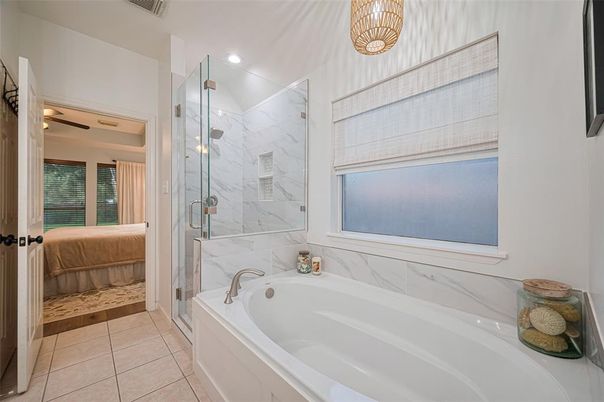 Bathroom, Bedroom, Glass Shower, Interior, Marble Walls, Recessed Lighting