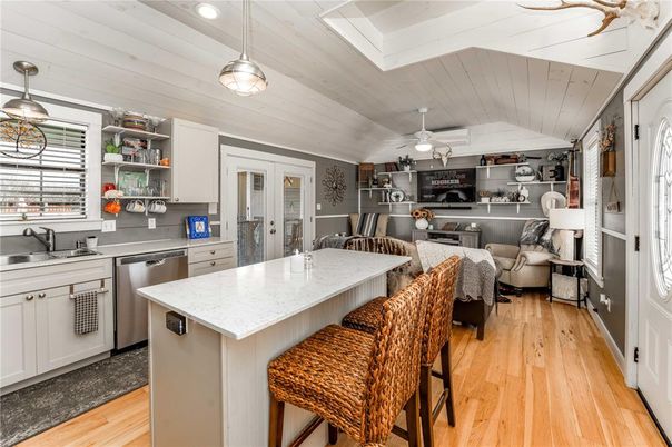 Interior, Kitchen, Living room, Pendant Lights, Recessed Lighting, Wood Texture Flooring