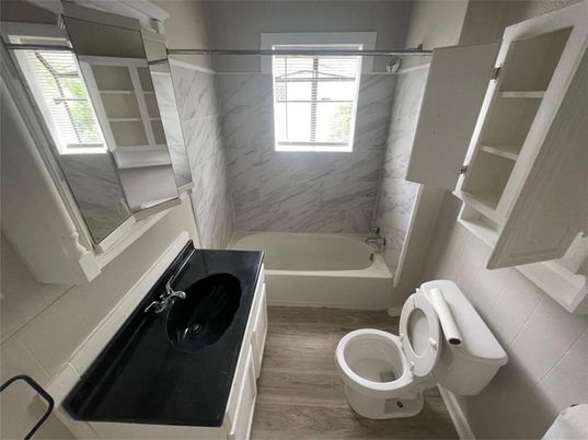 Bathroom, Interior, Marble Walls, Wood Texture Flooring