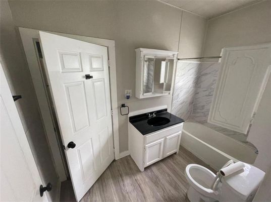 Bathroom, Interior, Marble Walls, Wood Texture Flooring
