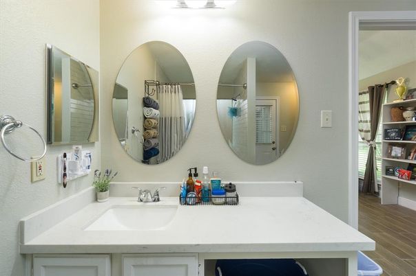 Bathroom, Dual Sink Vanities, Interior, Wood Texture Flooring
