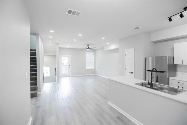 Interior, Kitchen, Recessed Lighting, Wood Texture Flooring