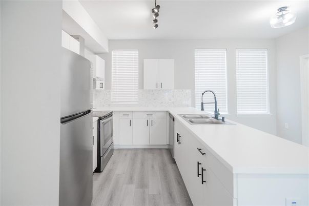 Interior, Kitchen, Stainless Steel Appliances, Wood Texture Flooring