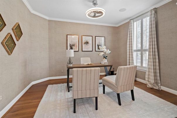Home Office, Interior, Pendant Lights, Wood Texture Flooring