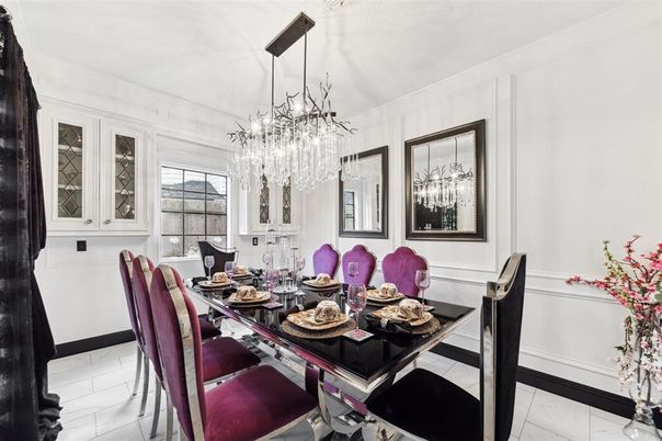 Chandelier, Dining room, Interior, Marble
