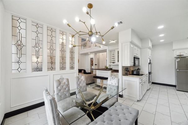 Interior, Kitchen, Marble, Pendant Lights, Recessed Lighting, Stainless Steel Appliances