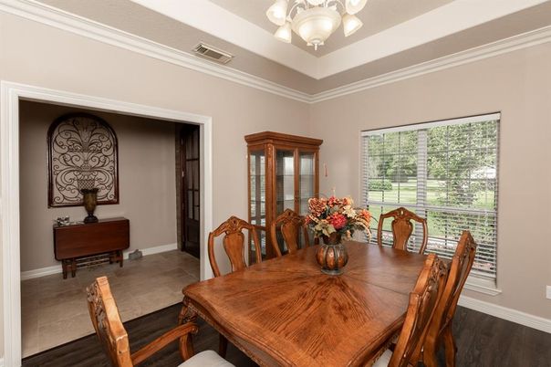 Chandelier, Dining room, Interior, Wood Texture Flooring