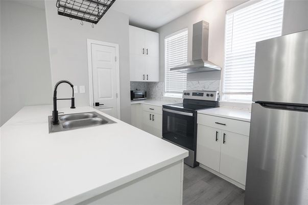 Interior, Kitchen, Stainless Steel Appliances, Wood Texture Flooring