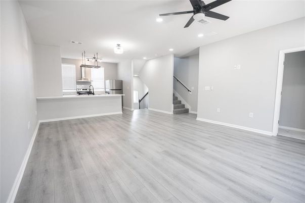 Interior, Kitchen, Recessed Lighting, Wood Texture Flooring