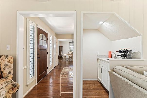 Dining room, Interior, Recessed Lighting, Wood Texture Flooring