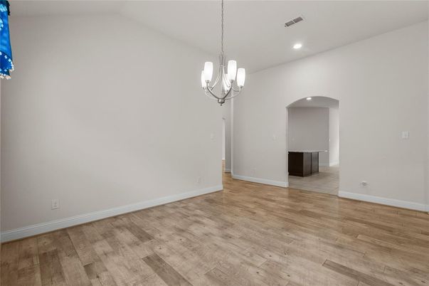 Empty room, Interior, Pendant Lights, Recessed Lighting, Wood Texture Flooring