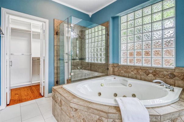 Bathroom, Glass Shower, Interior, Wood Texture Flooring