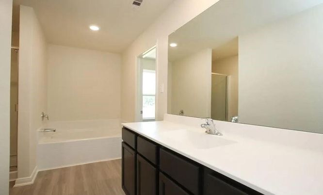 Bathroom, Interior, Recessed Lighting, Wood Texture Flooring