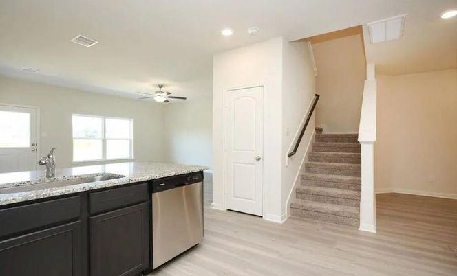 Interior, Kitchen, Recessed Lighting, Wood Texture Flooring