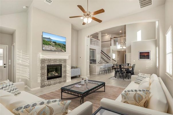 Dining room, Fireplace, Interior, Living room, Wood Texture Flooring