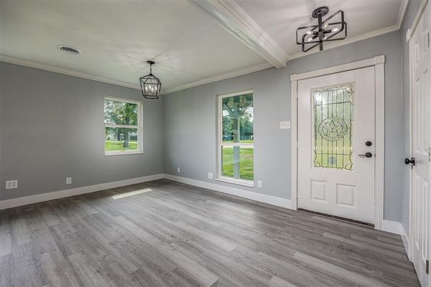 Empty room, Interior, Pendant Lights, Wood Texture Flooring