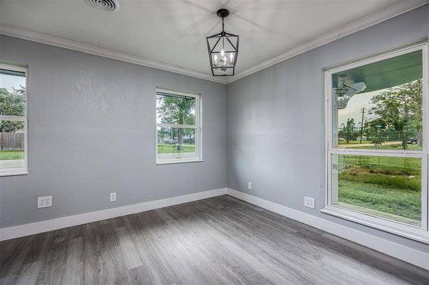 Empty room, Interior, Pendant Lights, Wood Texture Flooring