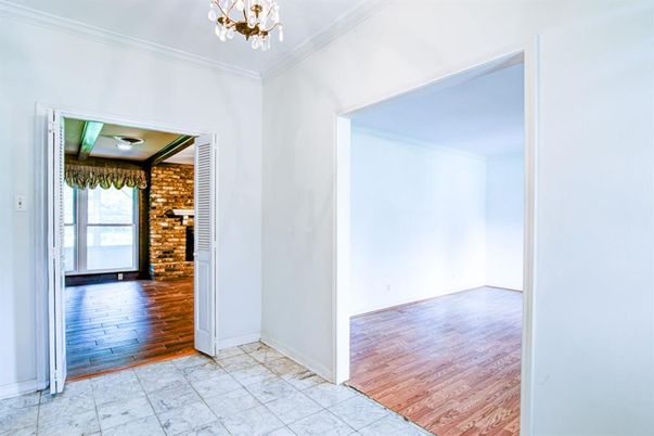 Chandelier, Empty room, Interior, Stone Walls, Wine Storage, Wood Texture Flooring
