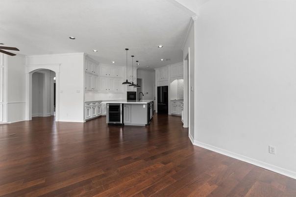 Interior, Kitchen, Pendant Lights, Recessed Lighting, Wood Texture Flooring