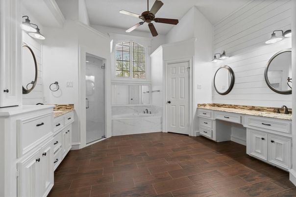 Bathroom, Dual Sink Vanities, Interior, Wood Texture Flooring
