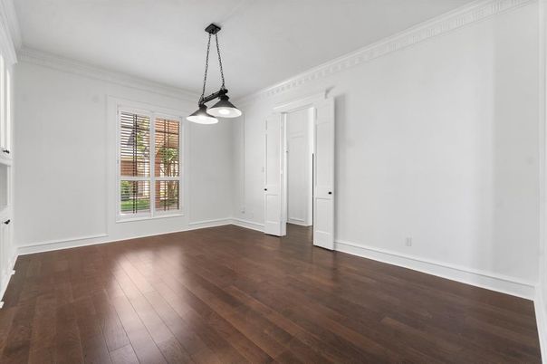 Empty room, Interior, Pendant Lights, Wood Texture Flooring