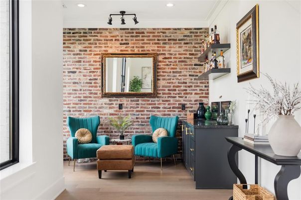 Interior, Recessed Lighting, Stone Walls, Wood Texture Flooring