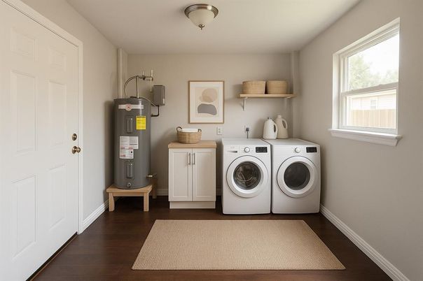 Interior, Washer, Wood Texture Flooring