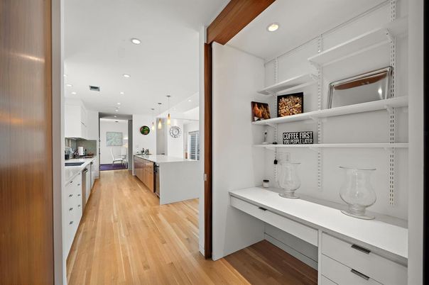 Interior, Kitchen, Pendant Lights, Recessed Lighting, Wood Texture Flooring