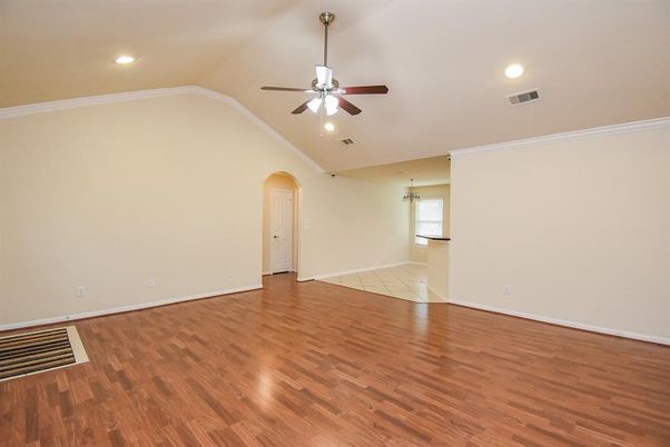Empty room, Interior, Recessed Lighting, Wood Texture Flooring