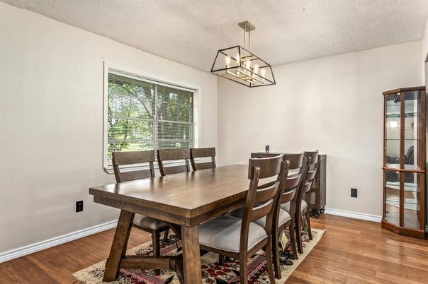 Dining room, Interior, Pendant Lights, Wood Texture Flooring